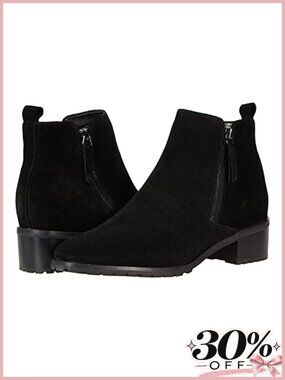 Waterproof Suede Ankle Bootie Low Stacked Heel Square Toe